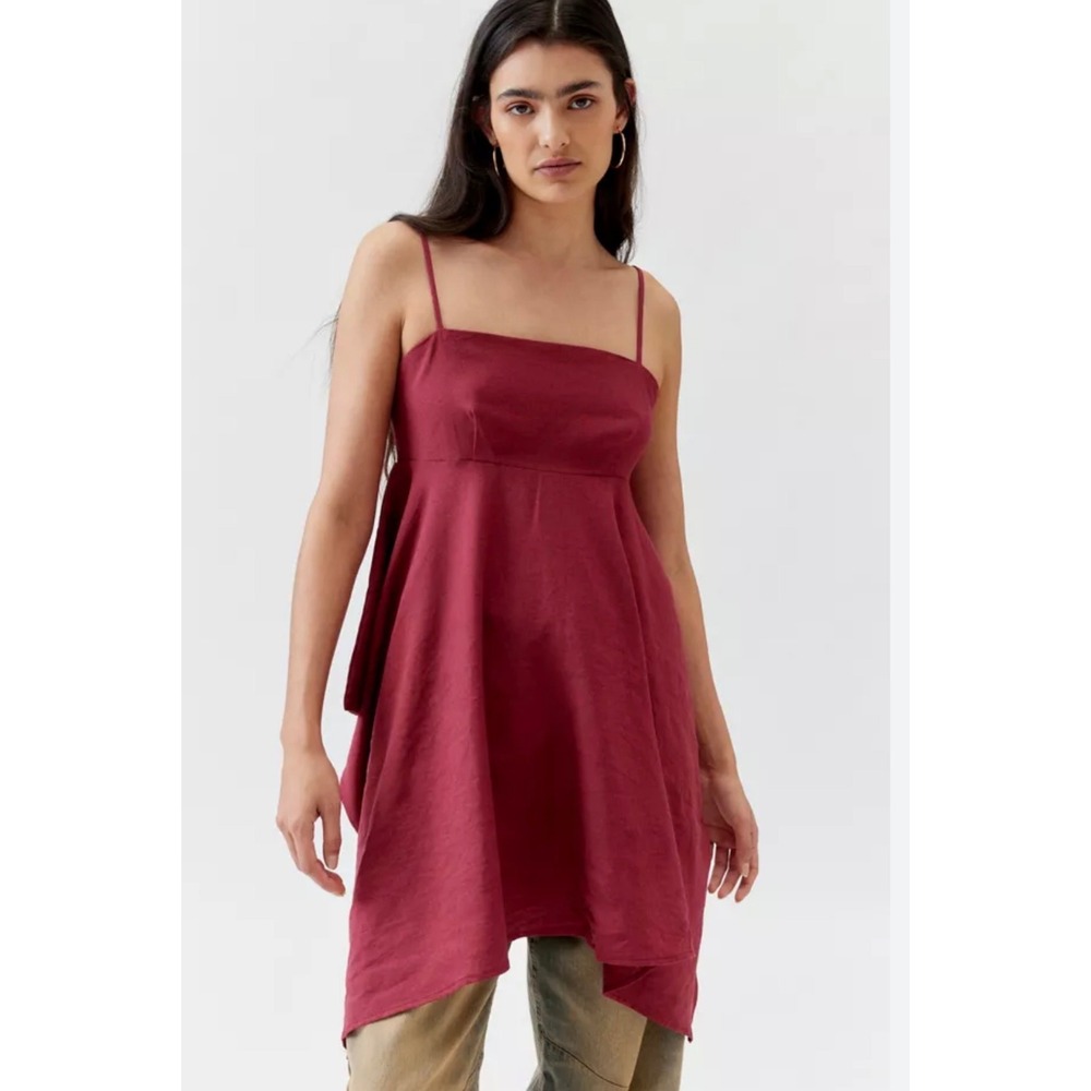Urban Renewal Linen Ecovero Hanky Hem Mini Dress Red XS festival concert boho